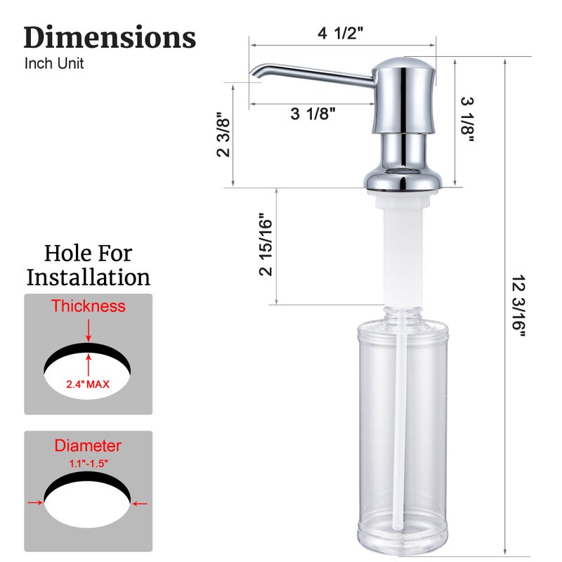 Ultimate Unicorn Soap Dispenser for Kitchen Sink Chrome Upgrade Built-in and Refill-from-Top Design with Liquid Hand & Dish Soap Bottle - Image 3